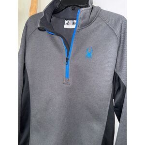 Spyder Mens XL 1/4 zip gray blue pullover performance sweater